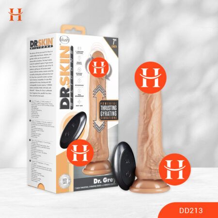 HappyWonderland_Blush - Realistic Dildo - Dr. Grey Vanilla 7.75-Inch Long Rechargeable Thrusting & Vibrating Dildo With Suction Cup Base