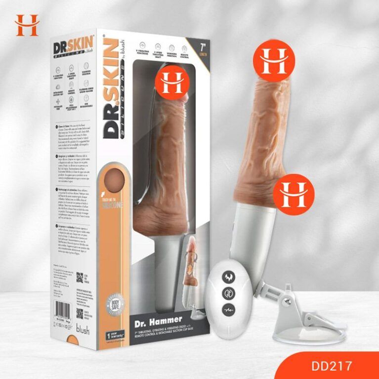 Happywonderland_Dr. Skin Silicone - Dr. Hammer - 7 Inch Thrusting Dildo with Handle - Beige_